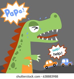 Giant monster with cars, vector cartoon illustration