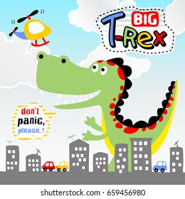 Giant monster in the city, vector cartoon illustration