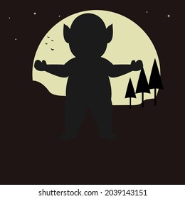 giant monster silhouette illustration. night on the full moon.vector illustration.