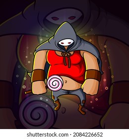 The giant ninja holding the lollipop esport mascot design of illustration