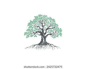 giant oak tree hand drawn, vector illustrations svg