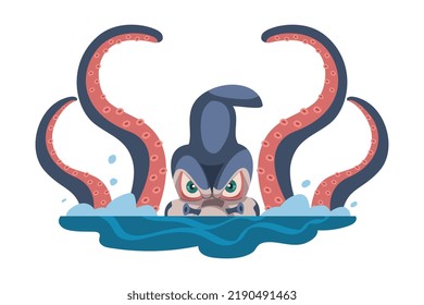 Giant Octopus from Depths of the Sea as Kraken Sea Monster Vector Illustration