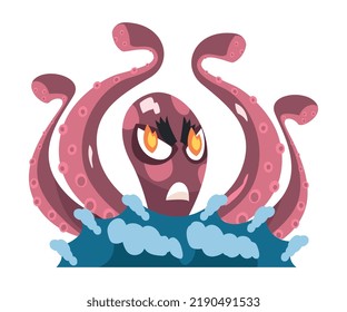 Giant Octopus from Depths of the Sea as Kraken Sea Monster Vector Illustration