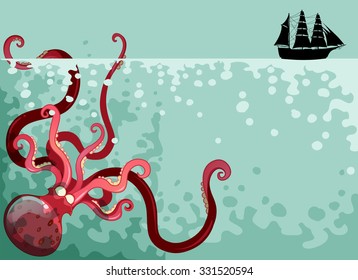 Giant octopus under the ocean illustration