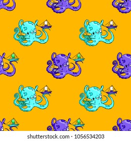 Giant octupus seamless pattern. Original design for print or digital media.