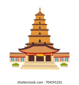 Giant pagoda temple vector icon. China house in cartoon style, red color. Chinese temple, Isolated on white background