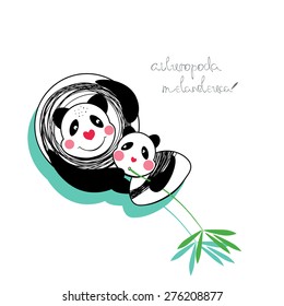 The giant panda (Ailuropoda melanoleuca) mother and her baby