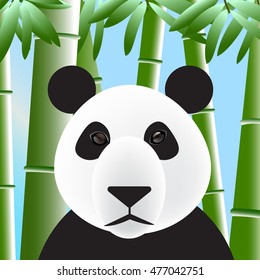 a giant panda and bamboo stalks. vector illustration