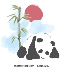 Giant Panda Bear with Bamboo background.