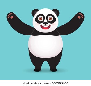 Giant Panda hugs. Vector character on blue background.