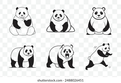 Giant Panda Line Art Vektorgrafik Set mit verspieltem und entzückendem Panda Designs für kreative Projekte