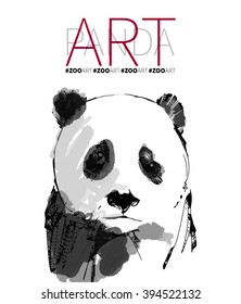 Giant panda sketch background. Hand drawn painting vector illustration.