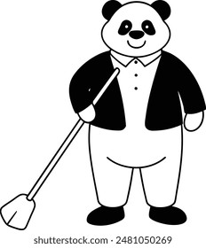 Riesen-Panda-Sweeps-Boden in stilvollen Anzug Linie Kunst-Symbol