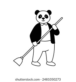 Riesen-Panda-Sweeps-Boden in stilvollen Anzug Linie Kunst-Symbol