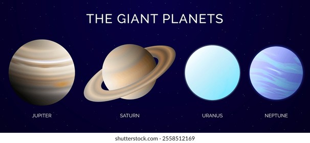  The Giant Planets Illustration with Jupiter, Saturn, Uranus and Neptune Planet