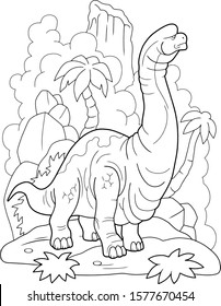 giant prehistoric dinosaur brachiosaurus, coloring book, funny illustration