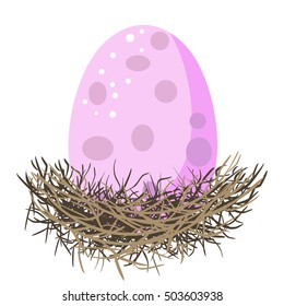 Giant purple egg in nest vector illustration.