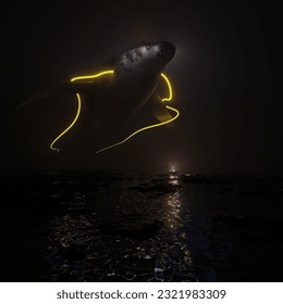 a giant rare whale swimming through the air on top of the sea