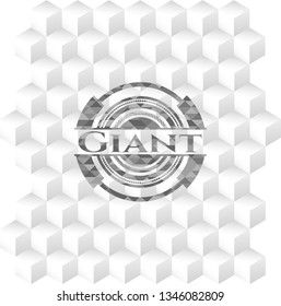 Giant realistic grey emblem with cube white background