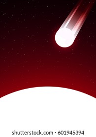 giant red sun and meteor in universe background