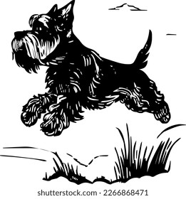 Giant Schnauzer, dog jump and happy, vector illustration, black color, vector image