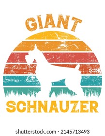 Giant Schnauzer Retro Vintage Sunset T-shirt Design template, Giant Schnauzer on Board, Car Window Sticker, POD, cover, Isolated white background, White Dog Silhouette Gift for Giant Schnauzer Lover