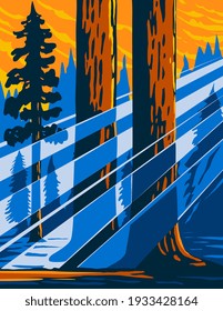 The Giant Sequoia National Monument Located in the Southern Sierra Nevada in Eastern Central California USA WPA Poster Art