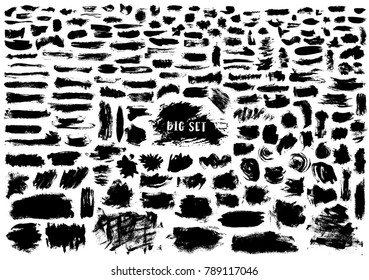 Giant set of black brush strokes isolated on white background.