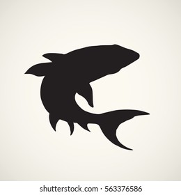 Giant Shark isolated on white backdrop. Dark ink hand drawn picture in retro style