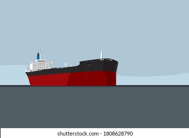 A giant ship. Oil supertanker on the high seas. Vector drawing for illustrations.