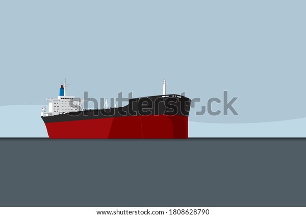 A giant ship. Oil supertanker on the high
seas. Vector drawing for
illustrations.