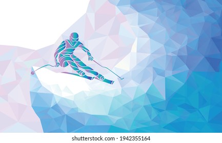 Giant Slalom Ski Racer silhouette. Color illustration geometric