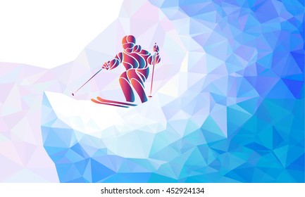 Giant Slalom Ski Racer silhouette. Vector illustration
