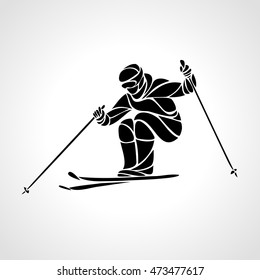 Giant Slalom Ski Racer silhouette. Vector illustration