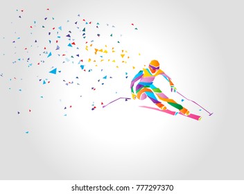 Giant Slalom Ski Racer silhouette. Color illustration