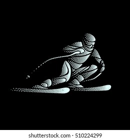 Giant Slalom Ski Racer stippled silhouette. Vector illustration