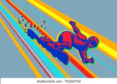 Giant Slalom Snowboard, Winter Sports. Comic Cartoon Style Pop Art Illustration Vector Retro