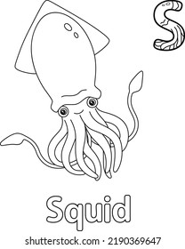 Giant Squid Alphabet ABC Coloring Page S