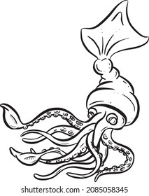 Giant Squid Cartoon Illustration Logo or Mascot From the Deep Sea