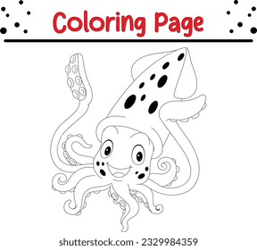 Giant Squid Coloring Page Isolated for Kids. sea animal coloring book