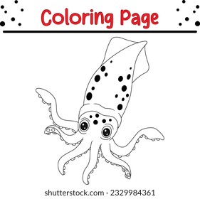 Giant Squid Coloring Page Isolated for Kids. sea animal coloring book