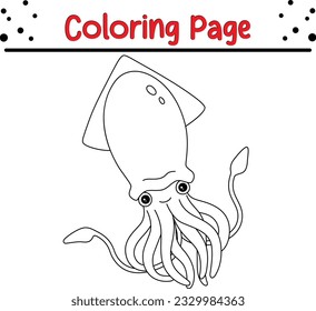 Giant Squid Coloring Page Isolated for Kids. sea animal coloring book