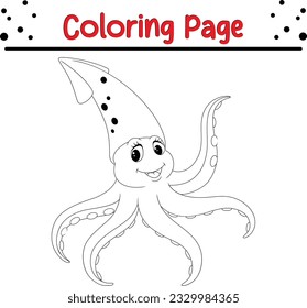 Giant Squid Coloring Page Isolated for Kids. sea animal coloring book