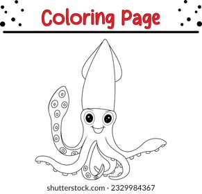 Giant Squid Coloring Page Isolated for Kids. sea animal coloring book