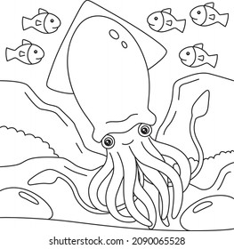 Giant Squid Coloring Page for Kids