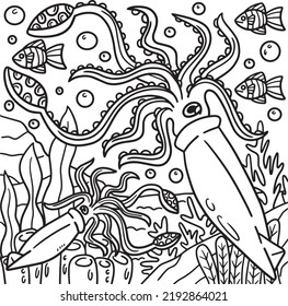 Giant Squid Coloring Page for Kids