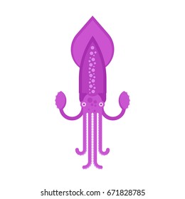 Giant squid vector illustration in flat design. Pink calamari icon isolated on white background. Cartoon style.