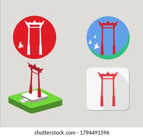 Giant Swing (Sao Ching Cha) landmark at Bangkok Thailand. vector illustration.