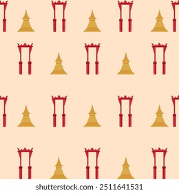 The Giant Swing (Sao Ching Cha), Temple, Seamless pattern pink background