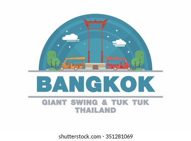 The Giant Swing (SAO CHING CHA) of Bangkok and Tuk tuk,Thailand Logo symbol flat design art